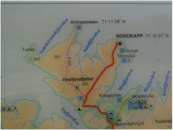 Mapa Nordkapp i Knivskjelodden